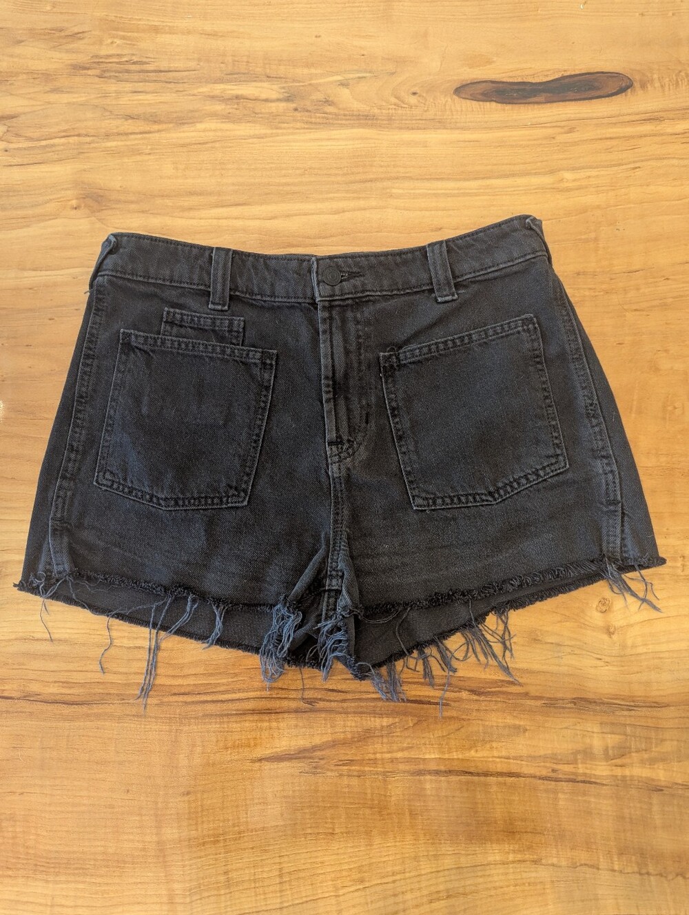Free People Black Distressed Frayed Hem Denim Shorts